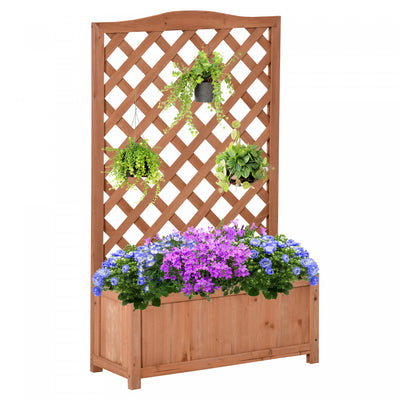 Outsunny 28" X 11" X 46" Raised Garden Bed Wood Planter With Trellis For Vine Climbing, To Grow Vege|Outsunny - Jardiniere Surelevee En Bois De 28" X 11" X 46" Avec Treillis Pour La Vigne Grimpante, Po
