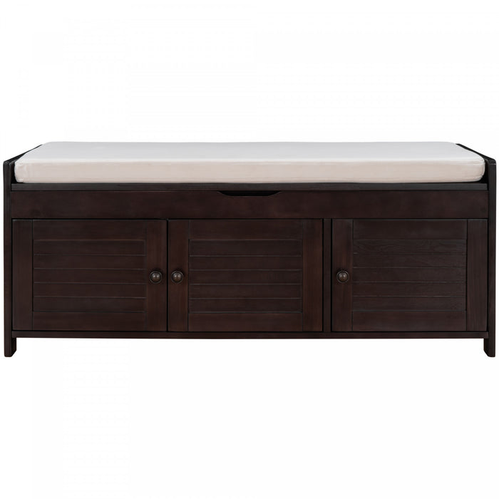 Banc De Rangement Olivia En Pin Avec Meuble A Chaussures 3 Portes Et Compartiment Cache, Espresso