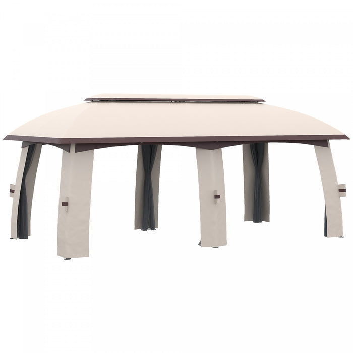 Outsunny 10' X 20' Patio Gazebo, Abri Gazebo Exterieur Avec Filet, Toit Ventile, Structure En Acier Pour Le Jardin, La Pelouse, L'arriere-cour Et La Terrasse, Beige