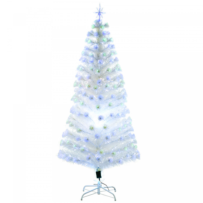 Homcom Arbre De Noel Pre-illumine A Fibre Optique Artificielle De 6 Pieds Avec 220 Lumieres Led Et Pointes De Branche