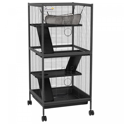 Pawhut 4-tier Rolling Small Animal Cage, Deluxe Guinea Pig Cage, Ferret Cage For Mink Chinchilla Kit|Pawhut Cage Roulante A 4 Niveaux Pour Petits Animaux, Cage Pour Cochon D'inde, Furet, Chinchilla, Ch