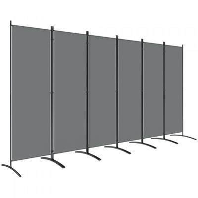 Outsunny 6 Panel Folding Outdoor Privacy Screen, 5.7FT Tall Room Divider with UV30+ Protection, Freestanding Privacy Panel Partition with Stable Base for Indoor Outdoor, Grey