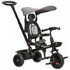 Qaba Tricycle Enfants Evolutif 4 En 1 Canne Telescopique Amovible Et Pare-soleil Pliable Demontable Angle Du Dossier Reglable Siege Pivotant Sac Et Paniers Integres Metal 44\" X 20.5\" X 38.5\" Gris