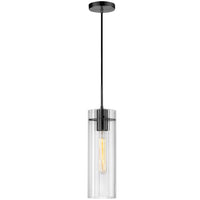 Luminaire suspendu Patia de Dainolite en verre cannelé transparent, avec fini noir mat et 1 ampoule