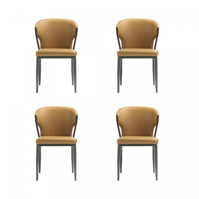 Kirsten Modern Vegan Leather Metal Dining Chair in Camel - Set of 4 | Chaise de salle a manger moderne en cuir vegetalien et metal Kirsten couleur camel - Lot de 4