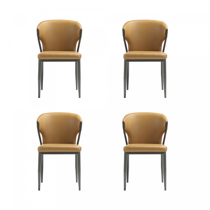 Chaise de salle a manger moderne en cuir vegetalien et metal Kirsten couleur camel - Lot de 4