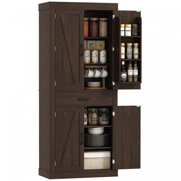 HOMCOM Armoire de cuisine de 72 po, armoire de rangement, marron
