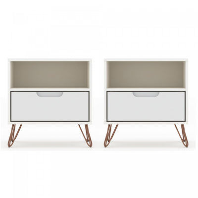 Rockefeller Mid-Century Modern 20" Nightstand in White (1-Drawer) - Set of 2 | Table de nuit Rockefeller Mid-Century Modern 20" en blanc (1 tiroir) - Lot de 2