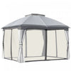 Outsunny 12 'x 10' Tente D'auvent De Tonnelle Exterieure A 2 Niveaux Pour Terrasse Avec Parois Laterales En Maille Zippee, Cadre En Acier Massif, Toit Arque, Gris