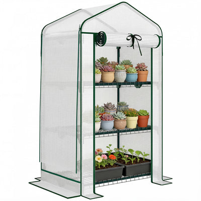 Outsunny Mini Greenhouse with Screen Roof, Portable Small Greenhouse, White