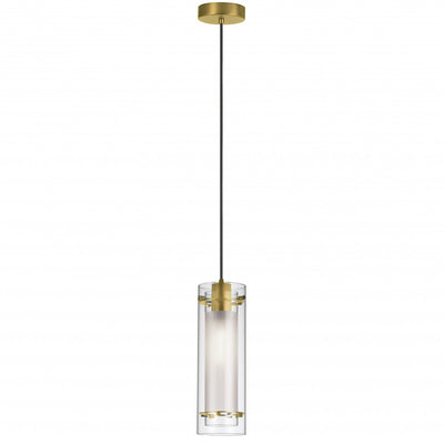 Dainolite Pasha 1 Light Pendant Aged Brass Finish Clear/Frosted Glass Lamp|Luminaire suspendu Pasha de Dainolite en verre transparent et givré, avec fini laiton vieilli et 1 ampoule