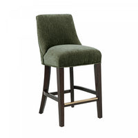 Tabouret de comptoir moderne en chenille Beever avec structure en bois, vert foret