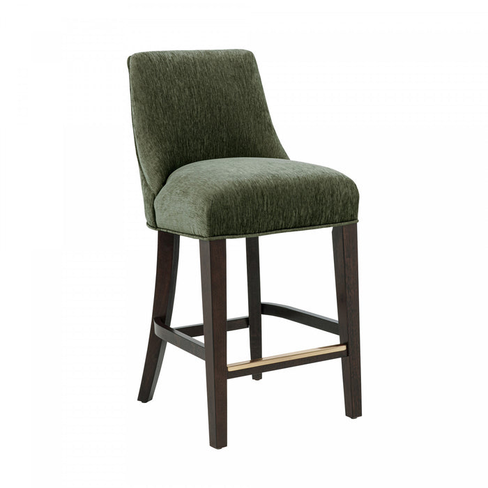 Tabouret de comptoir moderne en chenille Beever avec structure en bois, vert foret