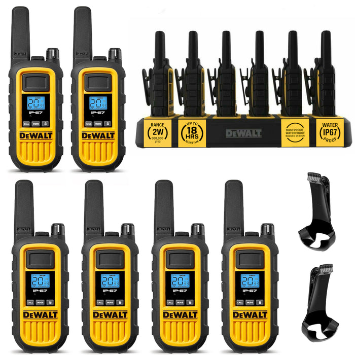 6 Talkies de chantier Dewalt DXFRS800 - 2 Watts, robuste, longue portée, radios bidirectionnelles intérieures-extérieures + 22 canaux