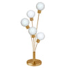 Lampe de table Budding Branch de Dainolite en verre blanc, avec fini laiton vieilli et 5 ampoules