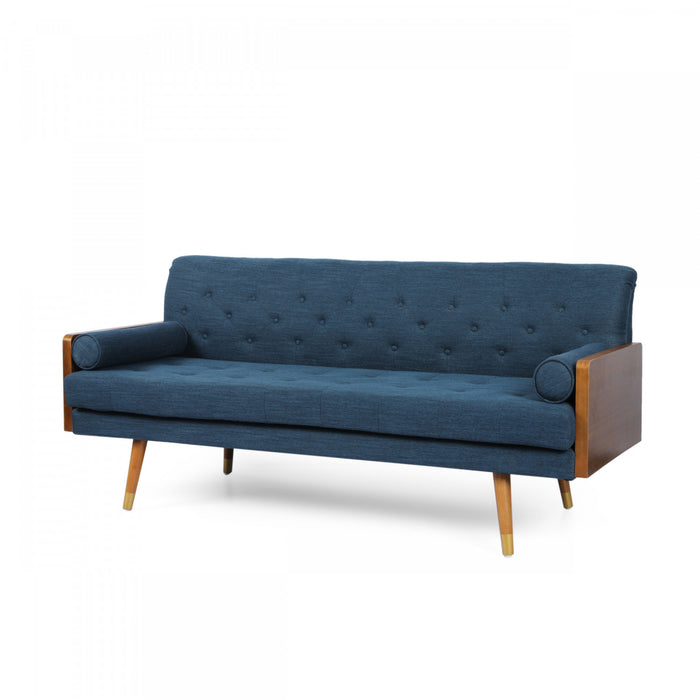 Canapé Aidan 3 Places En Tissu Capitonné Avec Coussins En Mousse – Bleu Marine