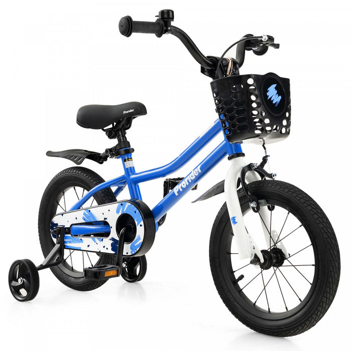 Velo Costway 14'' Pour Enfants Avec Roues D'entrainement Amovibles Et Panier Pour 3-5 Ans Skyblue