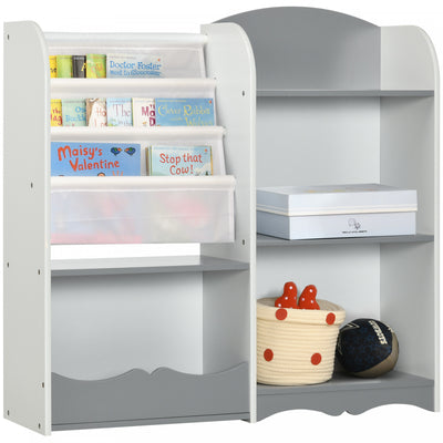 Qaba Kids Toy Storage Organizer Shelf, Children Bookshelf For Bedroom, Playroom, Nursery, Grey|Qaba Etagere De Rangement Pour Jouets D'enfants, Bibliotheque Pour Chambre A Coucher, Salle De Jeux,
