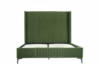 Promenade Mid-Century Modern Upholstered Velvet Queen Bed in Moss Green | Lit Queen Promenade style milieu du siecle moderne en velours capitonne vert mousse