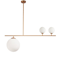 Luminaire suspendu Orion de Dainolite en verre blanc, avec fini doré et 3 ampoules