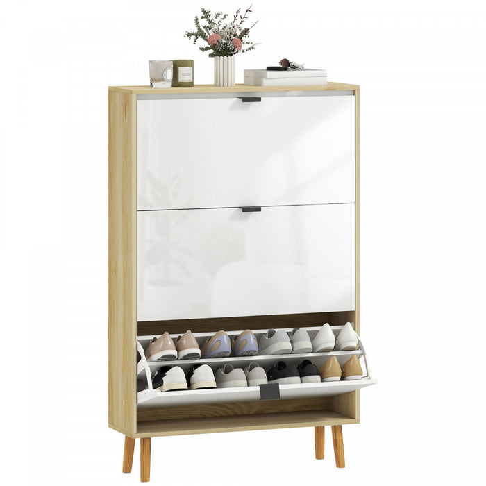 HOMCOM Meuble a chaussures etroit, 3 tiroirs rabattables, blanc