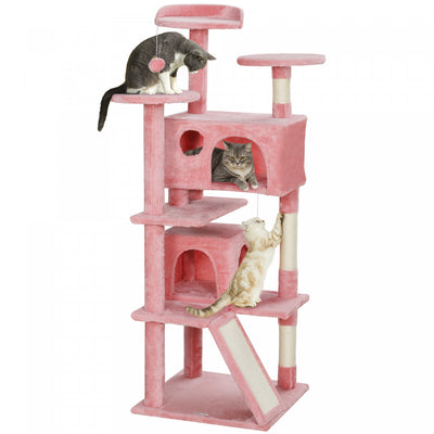 Pawhut 54" Cat Tree, Cat Tower For Indoor Cats With Scratching Posts, Cat Condos, Bed, Platforms, Ra|Pawhut Arbre A Chat De 54" Tour A Chat Pour Chats D'interieur Avec Griffoirs, Condos Pour Chats, Lit