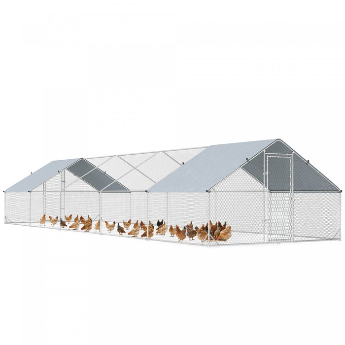Poulailler Metallique avec Bache, Hauteur Adaptee, 10 m x 3 m x 1,95 m
