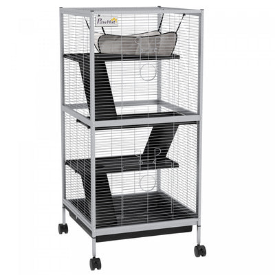 Pawhut 4-tier Rolling Small Animal Cage, Deluxe Guinea Pig Cage, Ferret Cage For Mink Chinchilla Kit|Pawhut Cage Roulante A 4 Niveaux Pour Petits Animaux, Cage Pour Cochon D'inde, Furet, Chinchilla, Ch