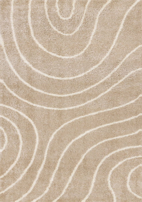 Tapis Fairmont aux lignes courbes creme taupe, 5'3\" x 7'7\"