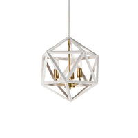 Lustre Archello de Dainolite à fini blanc mat avec touches bronze rétro et 3 ampoules