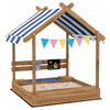 Bac A Sable Exterieur Avec Couvercle Resistant Aux Intemperies, Doublure, Tableau Noir, Jouets, Siege, Drapeaux, Design De Maison, Jeu Pour Enfants De 3 A 7 Ans, Arriere-cour, Marron