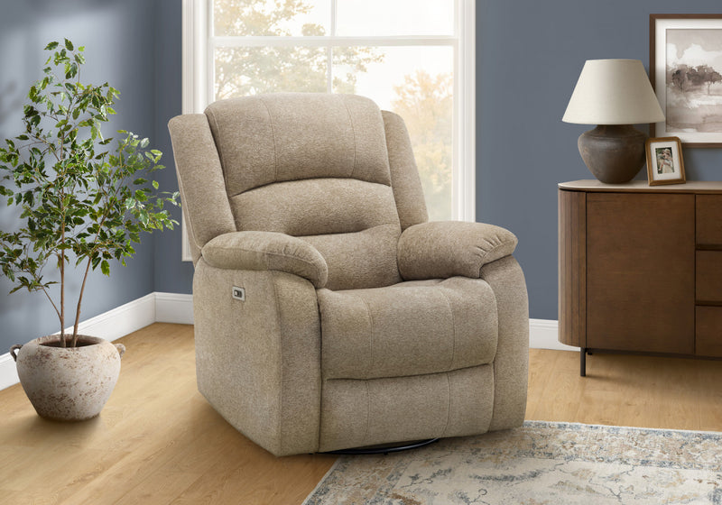 Grand Fauteuil Rembourre Inclinable, Port Usb Inclus, Tissu Beige, Transitionnel