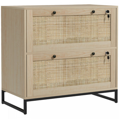 Vinsetto 2 Drawer File Cabinet With Locks For Letters, A4, Legal Size|Vinsetto Classeur Verrouillable Avec Barre De Suspension, Naturel