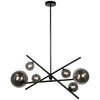 Lustre horizontal Pamela de Dainolite en verre fumé, avec fini noir mat et 6 ampoules
