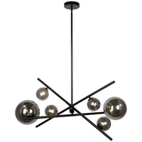 Lustre horizontal Pamela de Dainolite en verre fumé, avec fini noir mat et 6 ampoules