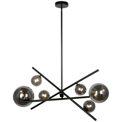 Dainolite Pamela 6 Light Horizontal Chandelier Matte Black Smoked Glass Lamp|Lustre horizontal Pamela de Dainolite en verre fumé, avec fini noir mat et 6 ampoules