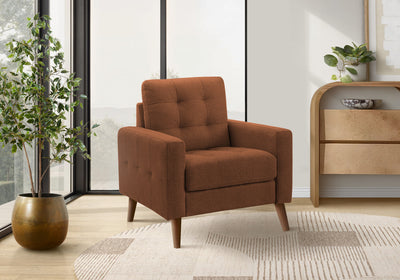 31" Wide Upholstered Accent Chair, Rust Fabric, Walnut Wood Legs, Mid-Century Modern Accent Chair | 31" De Large, Chaise D'Appoint Rembourre, Tissu Rouille, Pieds En Bois De Noyer