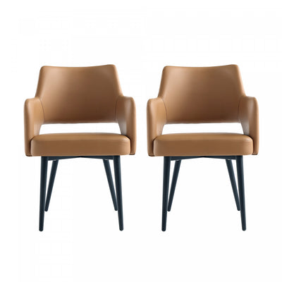 Tremont Modern Vegan Leather Metal Armchair in Saddle - Set of 2 | Fauteuil moderne Tremont en cuir vegetalien avec accoudoirs en metal, couleur Saddle - Lot de 2