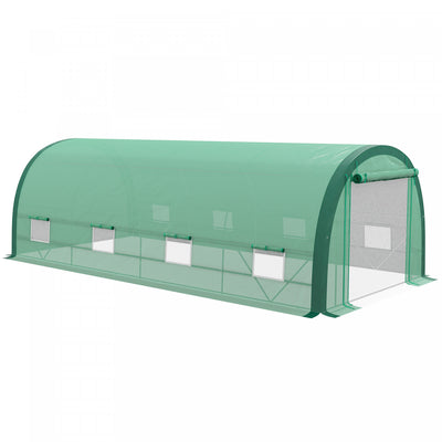 Outsunny 19.5' X 10' X 6.5' Walk-in Tunnel Greenhouse With Upgraded Structure, Zipped Roll Up Mesh D|Outsunny Serre Tunnel 19,5' X 10' Avec Structure Amelioree, Porte Grillagee