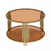 Table Basse Ronde Jonas De 31,5\" En Verre Trempe Avec Etagere Inferieure, Marron