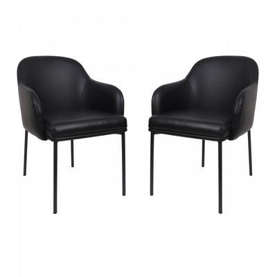 Loft Contemporary Vegan Leather Metal Armchair in Black - Set of 2 | Fauteuil contemporain Loft en cuir vegetalien avec accoudoirs en metal noir - Lot de 2