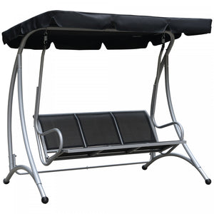 Outsunny Balancoire De Patio Pour 3 Personnes Avec Auvent Reglable, Noir
