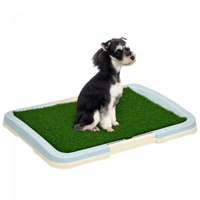 PawHut Dog Grass Pad with Tray 21" × 15", Dog Litter Box with Artificial Grass, Grid, Panel, Pee Pads for Pets, Potty Training for Indoor Outdoor