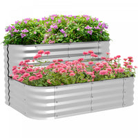 Outsunny Kit De Jardiniere Surelevee A 2 Niveaux, 4x3x1pi Jardiniere D'exterieur Galvanisee Avec Bor