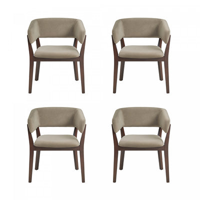Blake Modern Faux Mohair Wood Armchair in Linen - Set of 4 Dining Chair | Fauteuil Blake moderne en faux mohair avec accoudoirs en bois, lin – Lot de 4