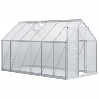Outsunny 12' X 6' Aluminum Greenhouse Polycarbonate Walk-in Garden Greenhouse Kit With Adjustable Ro|Outsunny 12' X 6' Outsunny Kit De Serre De Jardin En Polycarbonate Avec Event De Toit Reglable, Gout