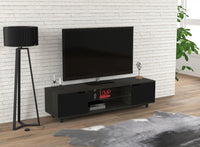  Meuble pour téléviseur de 59 po avec 2 tablettes et 2 portes noires - bois gris foncé