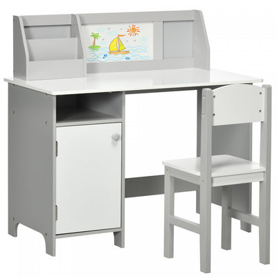 Qaba Kids Desk And Chair Set With Whiteboard, 2 Pieces Table And Chair Set For Toddlers, Multi-usage|Qaba Ensemble De Bureau Pour Enfants Avec Chaise Et Tableau Blanc Pour Dessiner Et Ecrire, Bureau Po
