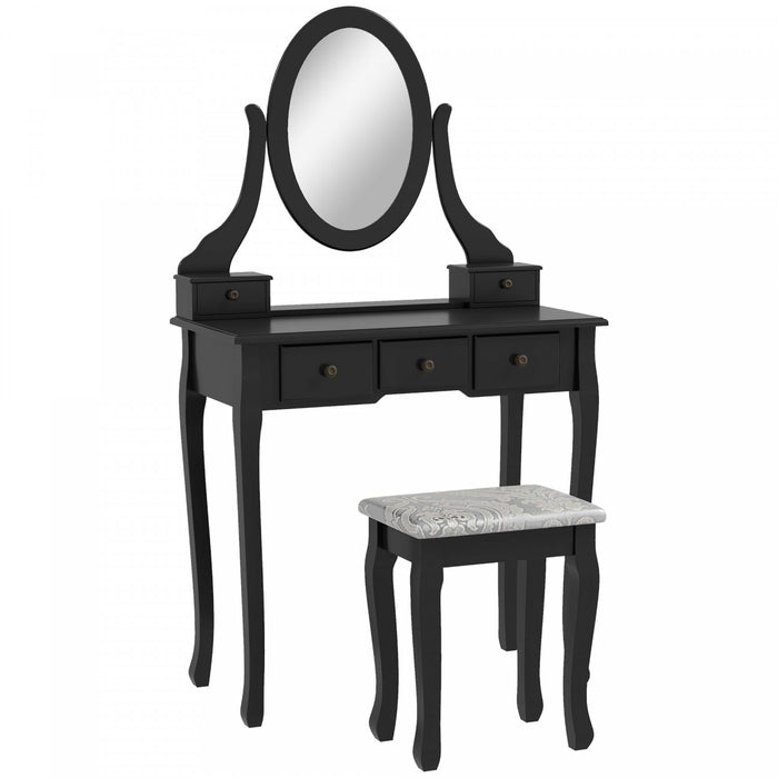 HOMCOM Ensemble coiffeuse en bois, coiffeuse avec miroir rotatif a 360°