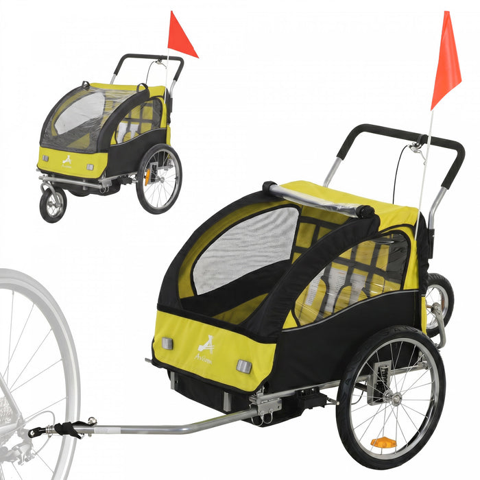 Aosom Remorque velo 2 en 1 pour enfants, porte-bebe pliable, jaune